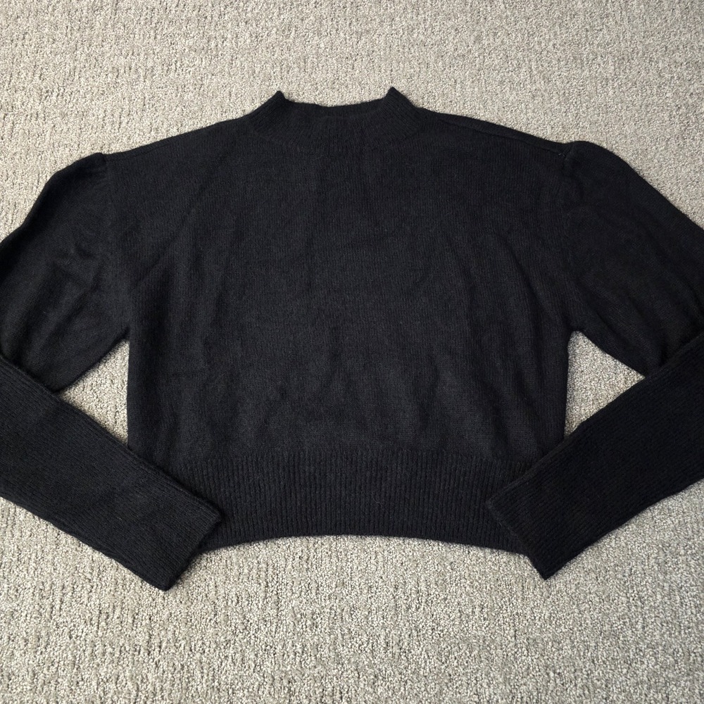 Madewell Alpaca Blend Cropped Sweater‎ XL Black Mock Neck Long Sleeve Soft NWT